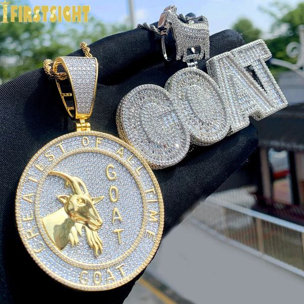 Glacé Bling CZ lettre chèvre pendentif collier cubique zircone animaux chanceux Badge charme hommes femmes Hip Hop bijoux 231205