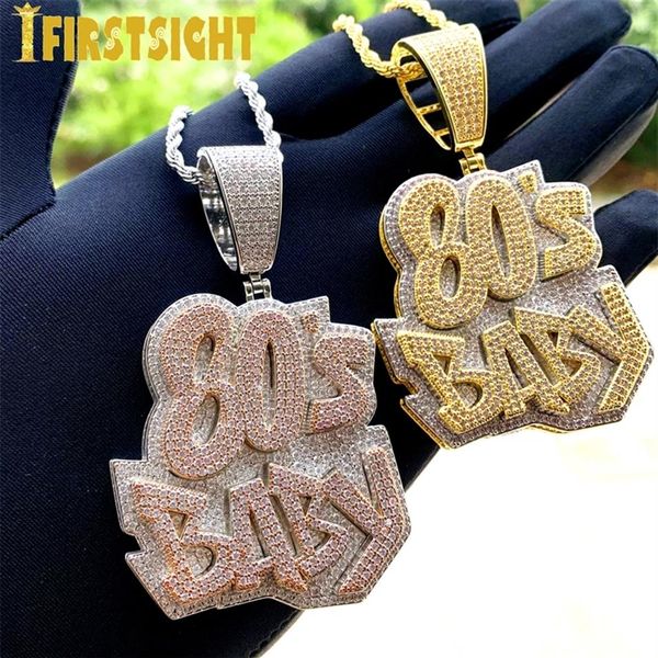 Collares colgantes Iced Out Bling CZ Letras 80'S Collar de bebé Dos tonos Color Zircon Alfabeto Charm Hombres Mujeres Hip Hop 283F