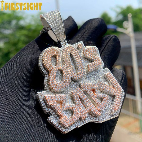 Pendentif Colliers Iced Out Bling CZ Lettres 80'S BÉBÉ Pendentif Collier Deux Tons Couleur Zircon Alphabet Charme Hommes Femmes Hip Hop Bijoux 230821