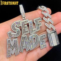 Hänge Halsband Iced Out Bling Full 5A Zircon Letter Self made Hänge Halsband Rektangel CZ Curve Charm Herrmode Hip Hop Smycken 230704