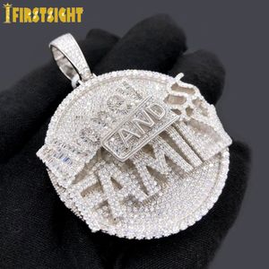 Pendentif Colliers Iced Out Bling Lettre Argent Et Famille Collier Plaqué Or CZ Cubic Zirconia Rond Dimensionnel Charme Hommes Hiphop Bijoux 230608