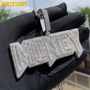 Hangertjes kettingen Iced Out Bling Letters Geld Hanger Ketting Goud Zilver Kleur Rechthoek CZ Zirkoon Charm Heren Dames Hip Hop Sieraden 230826