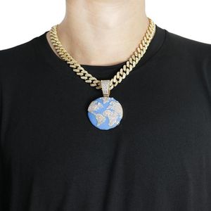Hanger kettingen Iced Out Out Blue Earth Cubic Zirkon ketting voor mannen Fashion Hip Hop Crystal Big Miami Cuban Chain Party Jewelry Pentant280W