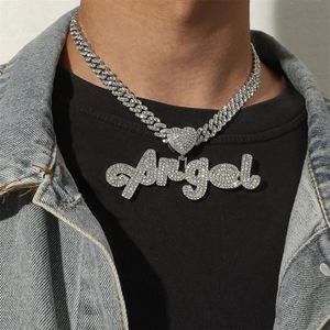 Hanger Kettingen Iced Out Chain Bling Hip Hop Hartvormige Ketting CZ Zirconia Letter ANGEL Charm Mannen Vrouwen mode Jewelr213q