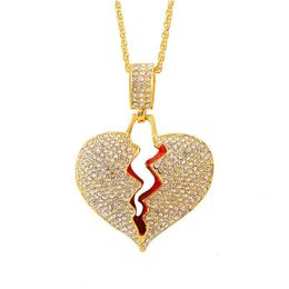 Chaînes glacées coeur brisé pendentif colliers hommes Bling cristal strass amour charme or Sier chaîne torsadée pour Dhq03