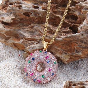 Hangende kettingen Iced Out Out Colorf donuts ketting mode heren dames paren hiphop rose gouden sieraden drop levering hanger dhgarden dhv4n