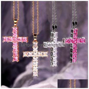 Colliers pendants Iced Out Cross Gold Sier Link Chain Copper White Rose Cumbic Zirconia CZ Zircon Collier For Men Fashion Design Bli Dhoze