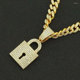 Pendentif Colliers Glacé Chaînes Cubaines Bling Diamant Serrure À Clé Strass Pendentifs Hommes Or Hip Hop Charme Bijoux Pour Hommes