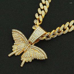 Collares pendientes Iced Out Cuban Chains Bling Diamond Butterfly Rhinestone Colgantes Mens Gold Chain Charm Jewelry Para Hombres Mujeres Gargantilla