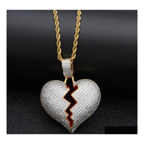 Pendentif Colliers Glacé Cz Brisé Amour Coeur Bling Cubique Zircone Or Sier Charme Chaîne Torsadée Pour Femmes Hommes Rappeur Hip Hop Drop Otlha