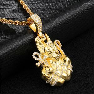 Pendentif Colliers Glacé Égyptien Anubis Collier Arrivée Zircon Charme Chaîne En Or Hip Hop Bijoux Pour Hommes Cadeaux