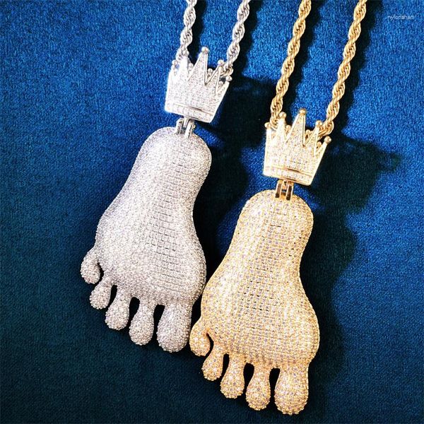 Collares pendientes Iced Out Full Crystal Foot Necklace Moda Hip Hop Rapper Icy Jewelry Cool Gargantilla Cuello Cadena Gota