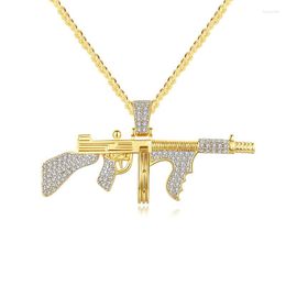 Hanger kettingen Iced Out Out Gold Machine Gun Pave Cubic Zirkon Peace ketting met 24 "Cubaanse ketting Fashion Hip Hop -sieraden voor mannen