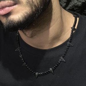 Pendentif Colliers Glacé Hip Hop Hommes Garçon Bijoux Prong Set 5A Cubic Zirconia Spike Noir Couleur CZ Tennis Chaîne Collier