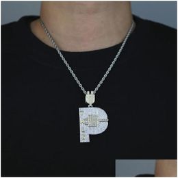 Colliers pendants Iced Out Hip Hop Pavé Pavé FL CZ avec collier de chaîne de corde plaqué deux tons pour hommes Boy Punk Style Bijoux Drop Ship Dhyqu