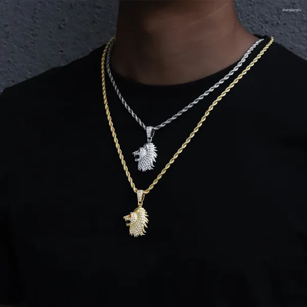 Colliers pendants Collier de lion glacé avec chaîne de corde 4 mm Bijoux hip hop pour hommes et femmes