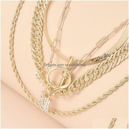 Hanger kettingen Iced Out Lock New Fashion Design gepersonaliseerde MTI -laag Choker ketting voor meisjes vrouwen Rhinestone Hip Hop Jewelry D DHQVJ