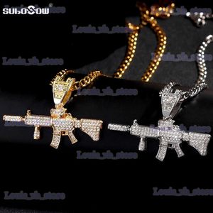 Hanger Kettingen Iced Out Mannen Bling Strass Machinepistool Hanger Ketting Roestvrij Stalen Cubaanse Ketting Hip Hop Kettingen Hoge Kwaliteit Sieraden T231208