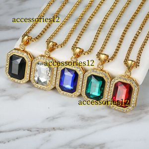 Colliers pendentifs Glacé petit carré noir cristal 14k or jaune pendentif collier pour hommes/femmes Bling strass Hip Hop bijoux 2024 chaîne bijoux colliers