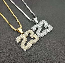 Hanger kettingen Iced Out Out roestvrijstalen basketballegende nummer 23 ketting voor heren hiphop bing sport sieraden mannelijk cadeau252x4706452