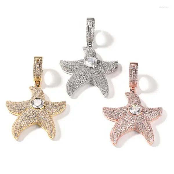 Pendentif Colliers Iced Out Starfish Bling 3 couleurs CZ Pierre pour hommes femmes Charme HipHop Bijoux Cadeau