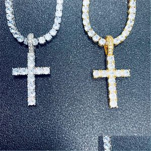 Hanger kettingen Iced Out Out Zirkon Cross hanger met 4 mm tennisketen ketting set heren hiphop sieraden goud sier cz 891 q2 drop del dhhvm