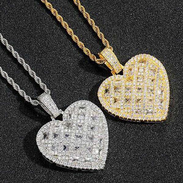 Colliers pendants Iced Out Zirconia Baguette Heart Rapper Rappeur Star Collier pour hommes Real Gold plaqué Solid Back Rock Street Hiphop Jewelry