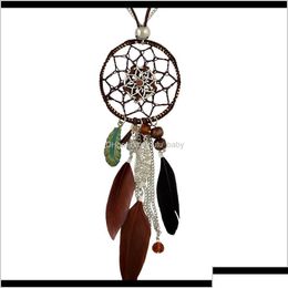 Pendentif Colliers Idealway 4 couleurs Bohème Mode Sier Plaqué Cuir Double Chaîne Résine Plume Pompon Dreamcatcher Collier Y0R Dhm9V