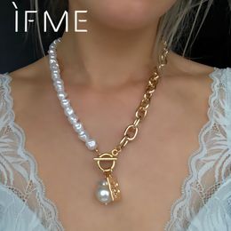 Pendentif Colliers Si moi Vintage esthétique irrégulière OT Lock Baroque perle longue chaîne épaisse collier ras du cou pendentif pour femmes bijoux asymétriques 230922