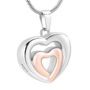 Collares pendientes IJD12431 Único Doble Corazón Colgante de cremación de acero inoxidable Collar de recuerdo Urna para cenizas para hombres / mujeres Joyería conmemorativa G230206