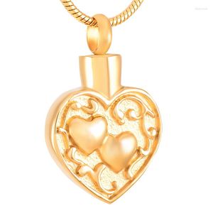 Pendentif Colliers IJD8539 Acier Or Rose 316L Inoxydable Double Coeur Dans L'urne De Crémation Memorial Cendres Souvenir Collier