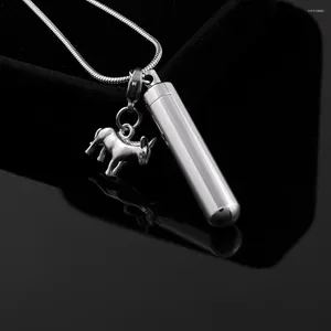 Pendentif Colliers IJD9862 Petit charme de cheval avec collier d'urne de cylindre pour les cendres humaines/animaux de compagnie bijoux de souvenir de crémation de tube en acier inoxydable