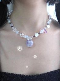 Colliers pendentif imitent le cristal comme la dopamine couleur de la mode pomme flocon de neige gouttelette d'eau perlée collier artisanal cadeau de noël