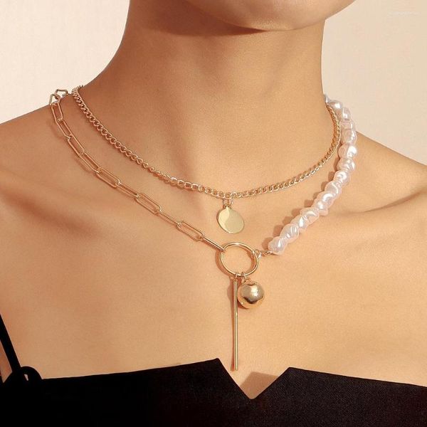 Collares colgantes imitación de perlas collar de gargantilla barroco para mujeres geométrica bola redonda de vara larga joyería estética