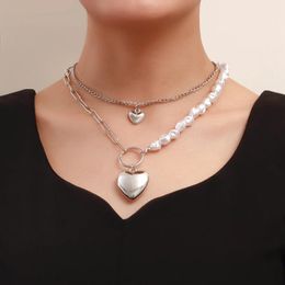 Pendentif Colliers Imitation Perle Perle Splice Collier Chaîne Collier Double Couche Amour Pour Les Femmes