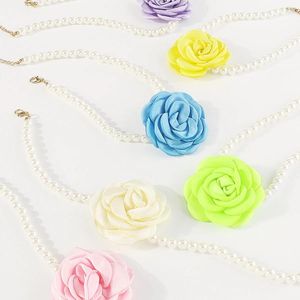 Hanger Kettingen Imitatie Parel Bloem Choker Ketting Dames Op De Hals Witte Bloemen Roos Sieraden Koreaanse Y2K Accessoires