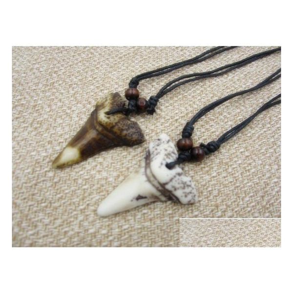 Collares colgantes imitación yak tallado de tiburón tiburón amuleto de dientes cuentas de madera collar retro amet regalo de viaje de viaje