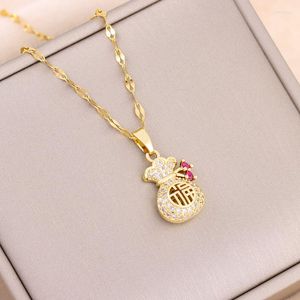 Pendentif Colliers En Chinois Vent Chanceux Sac Pour Les Femmes Vintage Style Femelle En Acier Inoxydable Cou Chaînes Bijoux En Gros