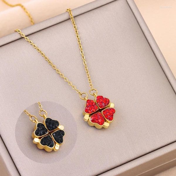 Collares colgantes en lindo desgaste de doble ropa cuatro corazón para mujeres diseño de la cadena de cuello femenino de lujo de lujo de lujo