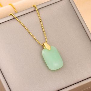 Hanger Kettingen In Eenvoudige Rechthoek Groen Voor Vrouwen Trendy Lucky Guard Vrouwelijke Roestvrij Stalen Hals Ketting Sieraden Groothandel