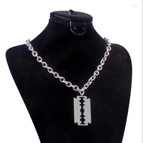 Collares colgantes Indie estético Punk hoja de acero inoxidable chico gargantilla cadena gruesa hombres E chica Harajuku Collar joyería regalos