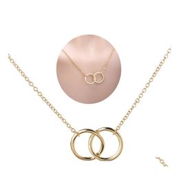 Pendentif Colliers Infinity Double Cercle Collier Simple Design Classique Bijoux Pour Femmes Fille Or Clavicule Chaîne En Acier Inoxydable D Dhjyi