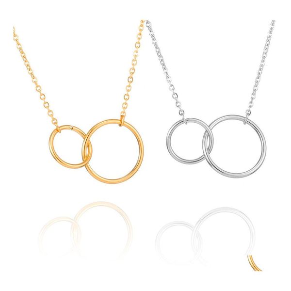 Collares pendientes Infinito Collar de doble círculo Diseño simple Hermana Joyas para mujer Chica Cadena de clavícula de oro Acero inoxidable D Otrcr