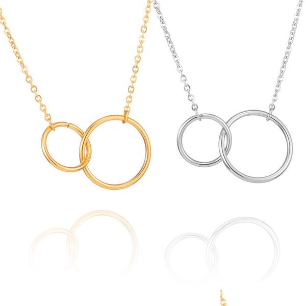 Pendentif Colliers Infinity Double Cercle Pendentif Collier Conception Simple Soeur Bijoux Pour Femmes Fille Or Clavicule Chaîne Colliers Dhcf7