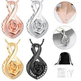 Pendentif Colliers Infinity avec Rose Urne de crémation Collier en acier inoxydable Petites urnes pour cendres souvenir femmes bijoux commémoratifs personnaliser