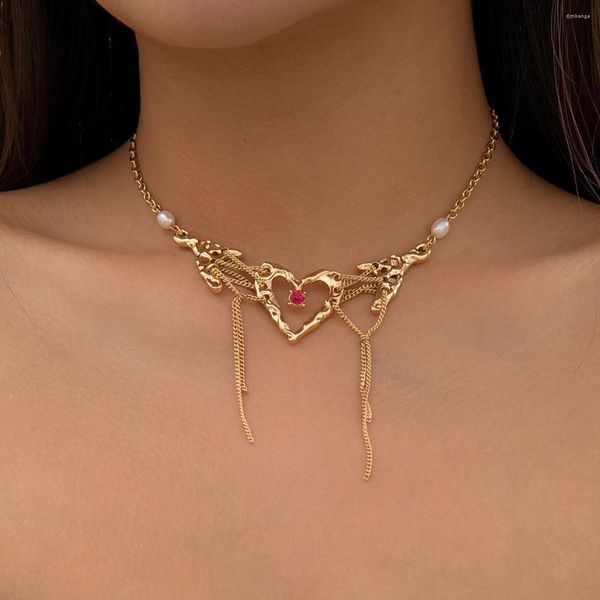 Collares colgantes Ingemark KPOP Love Heart Gargantilla Collar para mujeres Nupcial Goth Vintage Borla Enlace largo Estético Accesorios de boda