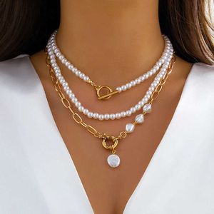 Colliers pendants Ingemark Imitation multicouche Imitation perle ot boucle collier pendant femme mariée goth chaîne de perles y2k accessoires bijoux de cou Q240525