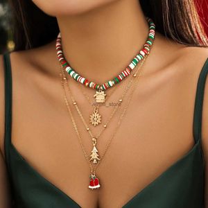 Collares colgantes IngeSight.Z 4 unids/set, collares con colgante de campana de nieve con cuentas de arcilla suave colorida, cadena de cuentas de cobre Retro para mujer, joyería de Navidad L231120