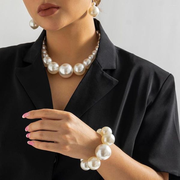 Colliers pendentifs IngeSight.Z exagéré grandes perles collier ras du cou pour femmes personnalité élégante perle blanche perlée mariée bijoux Collares