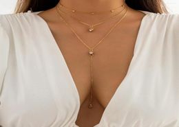 Colliers pendants Collier à filet long à glands multicouche Ingesightz pour les femmes Sexy Vintage Gold Color CCB Perles poitrine Thin Chain8195540